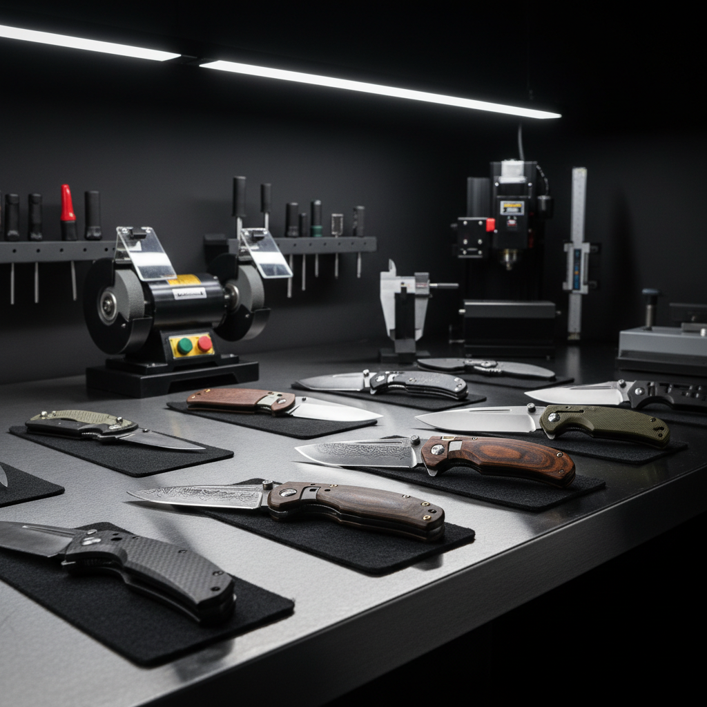 High tech knife workshop with pocket knives