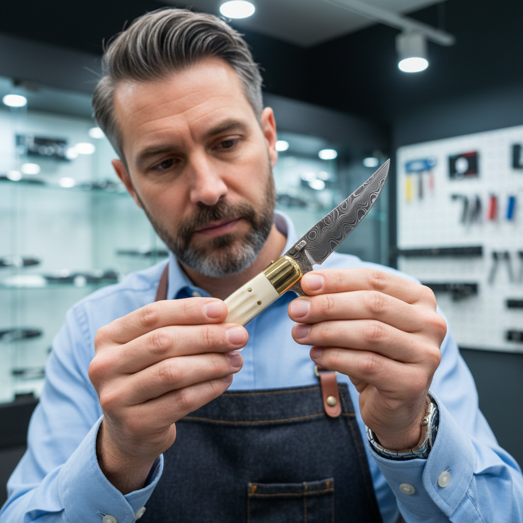 Craftsman examining a restored folding knife